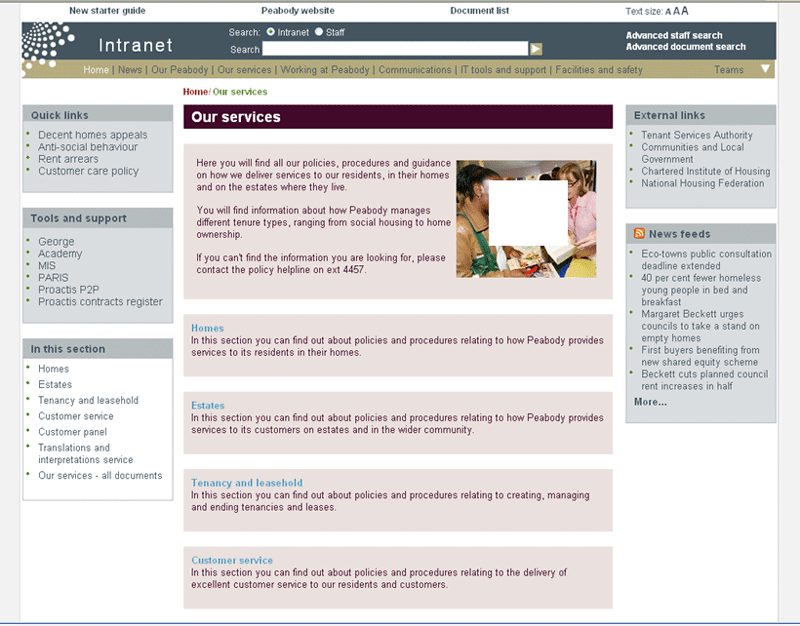 intranet Services page